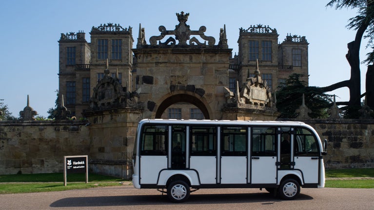 Accessible Buggy in front of the Gate House at Hardwick